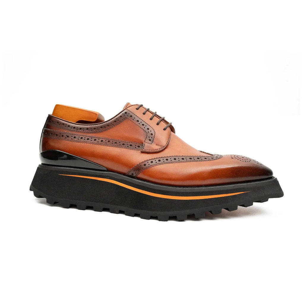 Thick-soled calfskin formal brogue derby shoes Brown Divinch