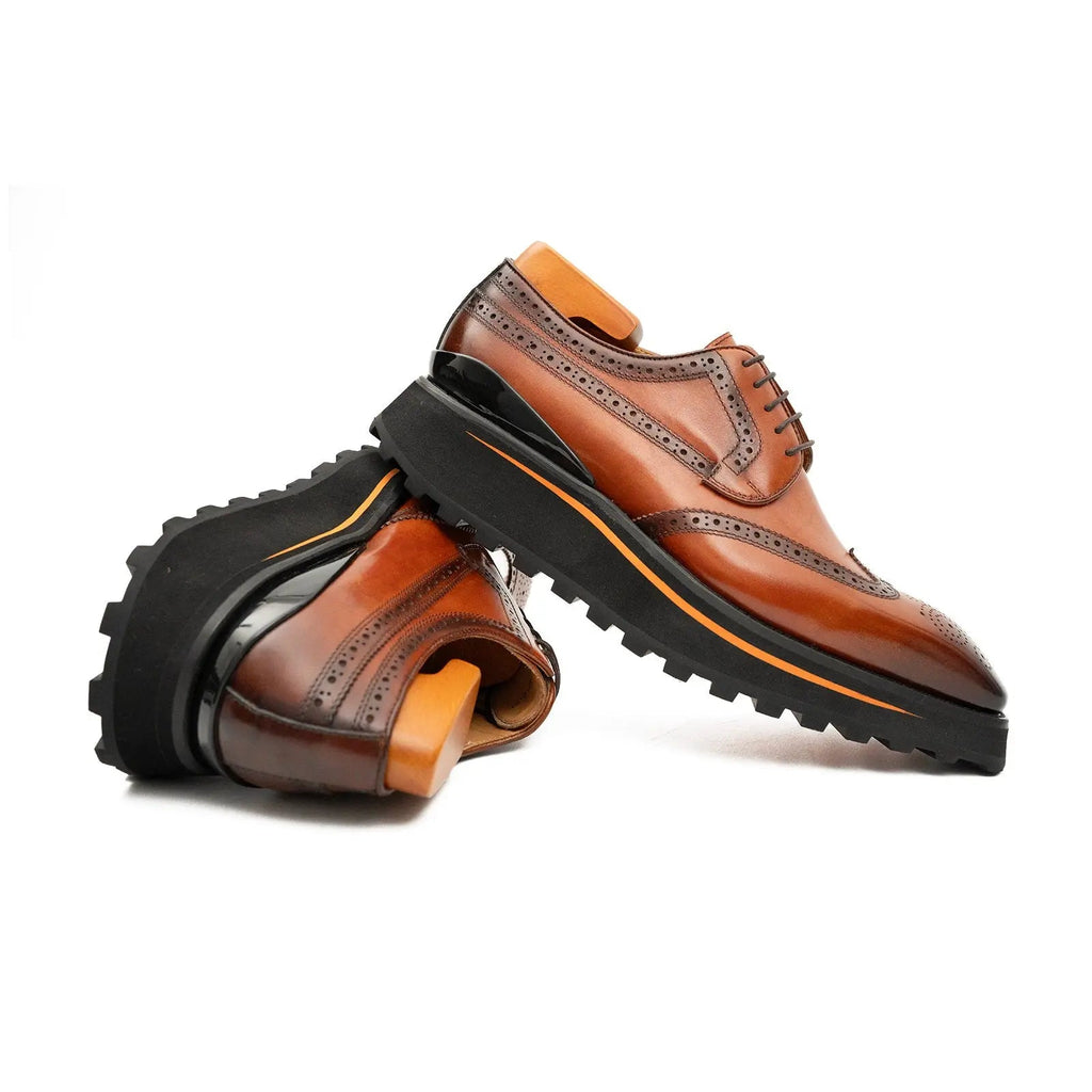 Thick-soled calfskin formal brogue derby shoes Brown Divinch