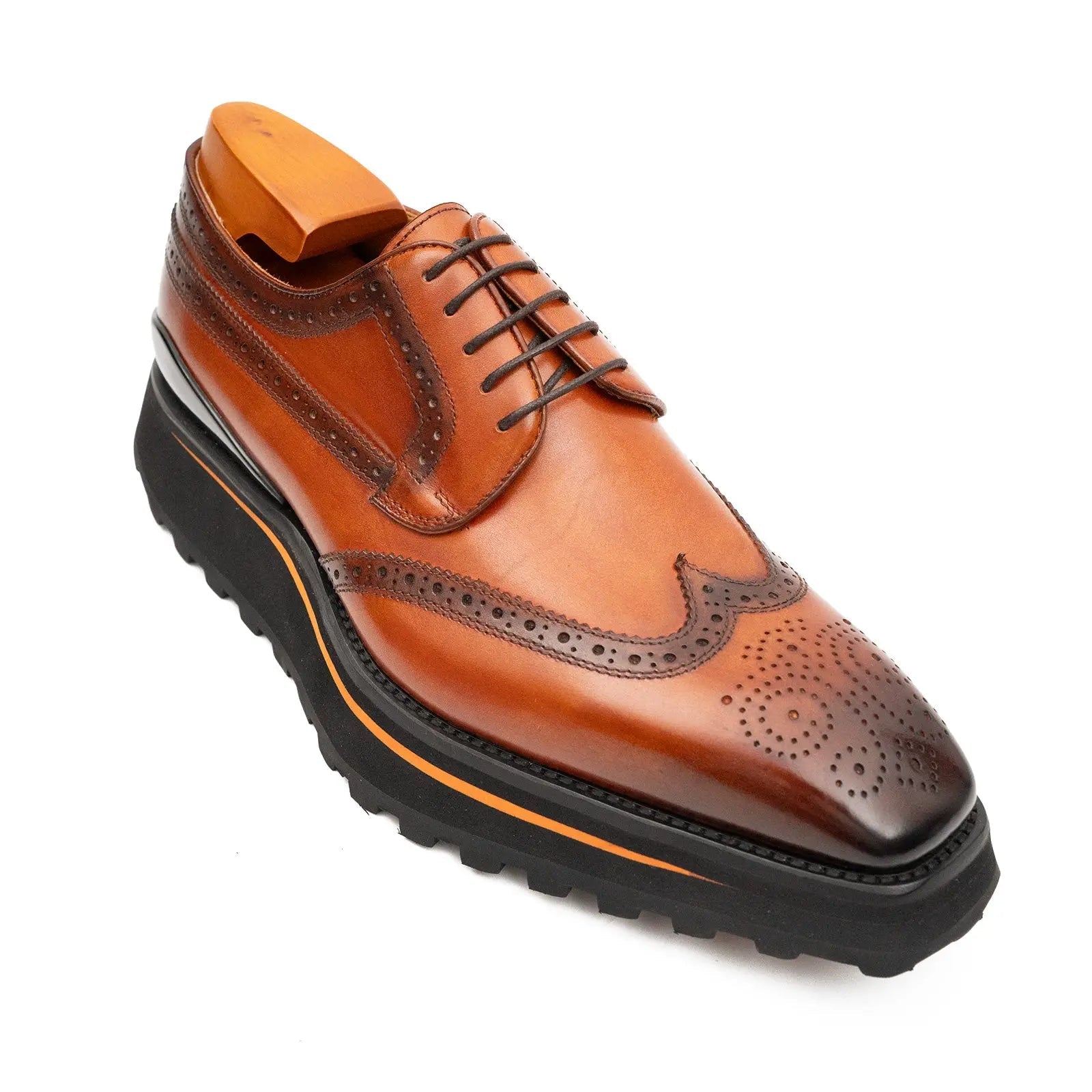 Thick-soled calfskin formal brogue derby shoes Brown Divinch