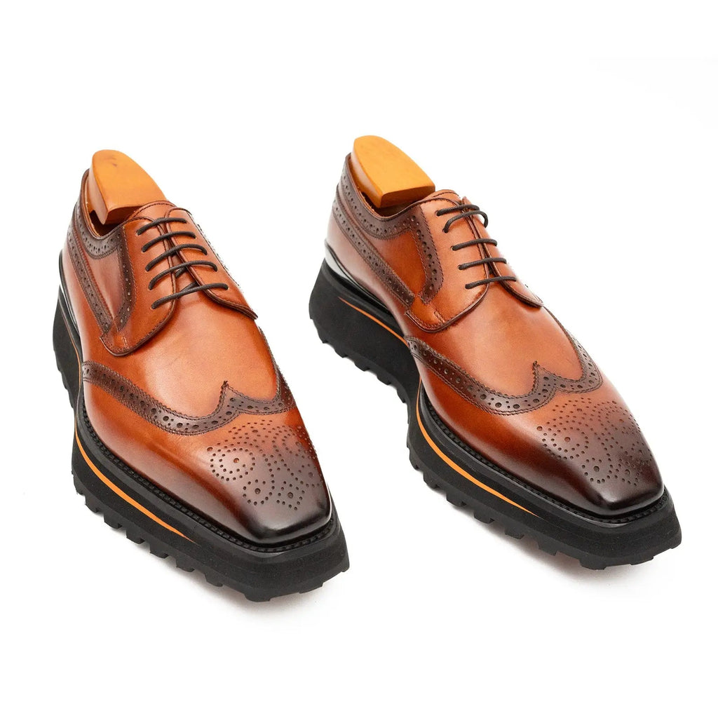 Thick-soled calfskin formal brogue derby shoes Brown Divinch