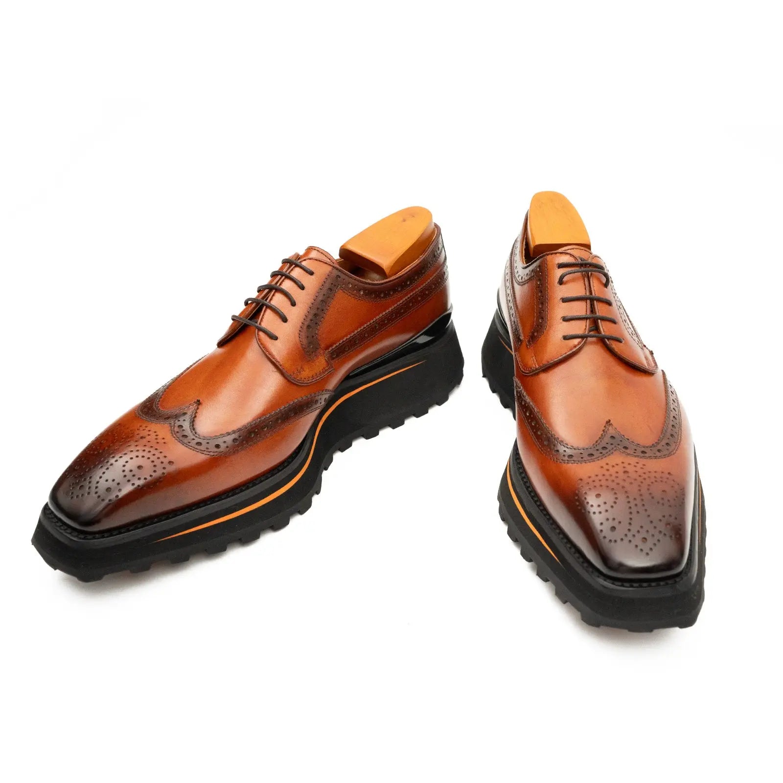 Thick-soled calfskin formal brogue derby shoes Brown Divinch