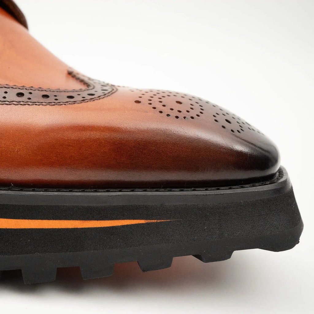 Thick-soled calfskin formal brogue derby shoes Brown Divinch