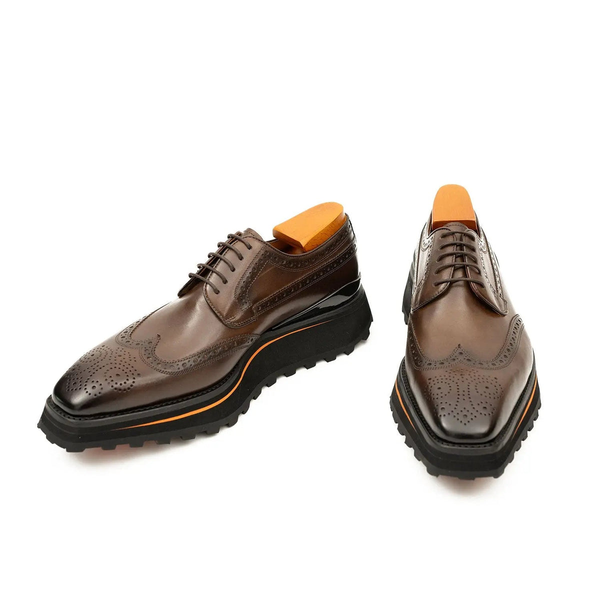 Thick-soled calfskin formal brogue derby shoes coffee Divinch