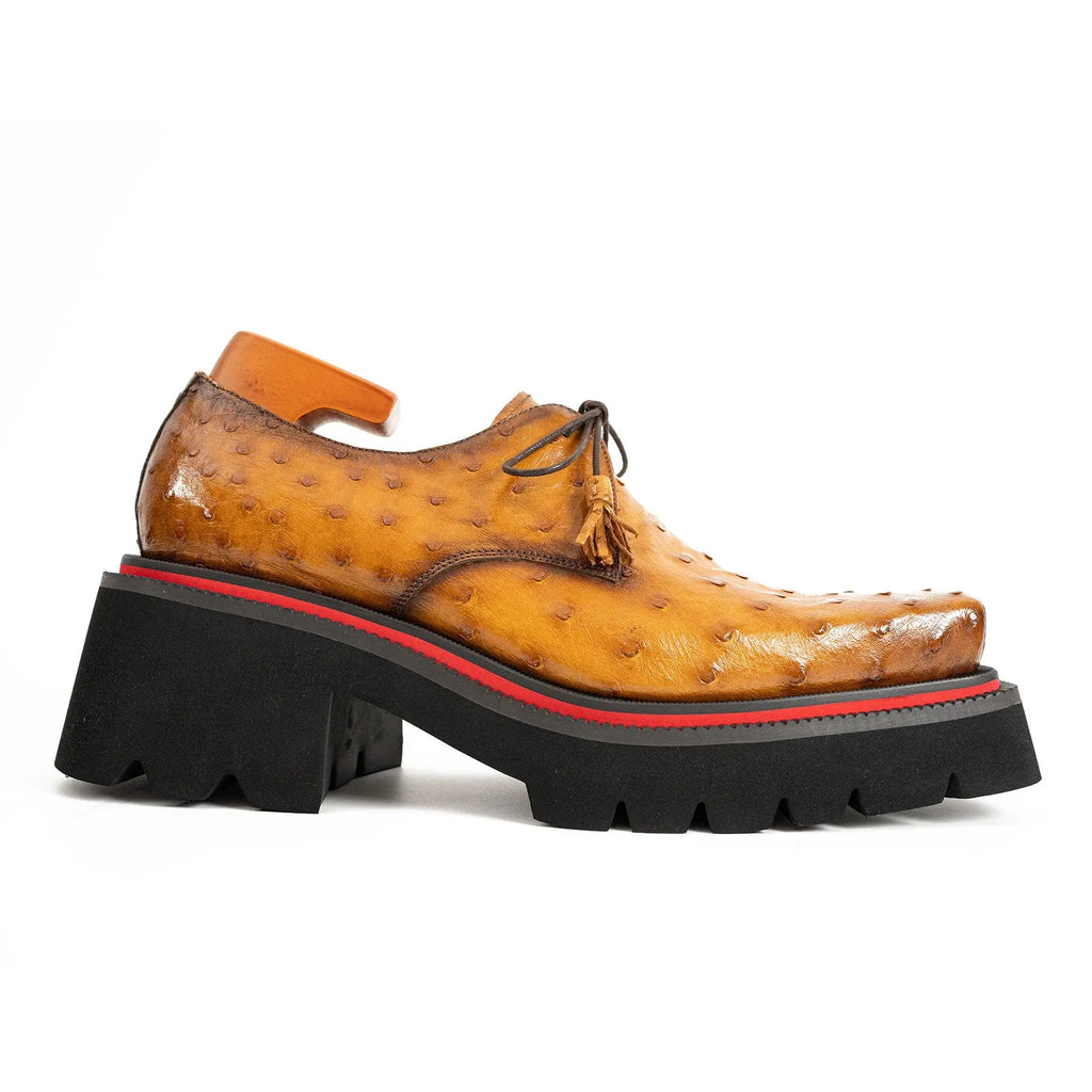 Thick-soled ochre ostrich leather Derby shoes Divinch
