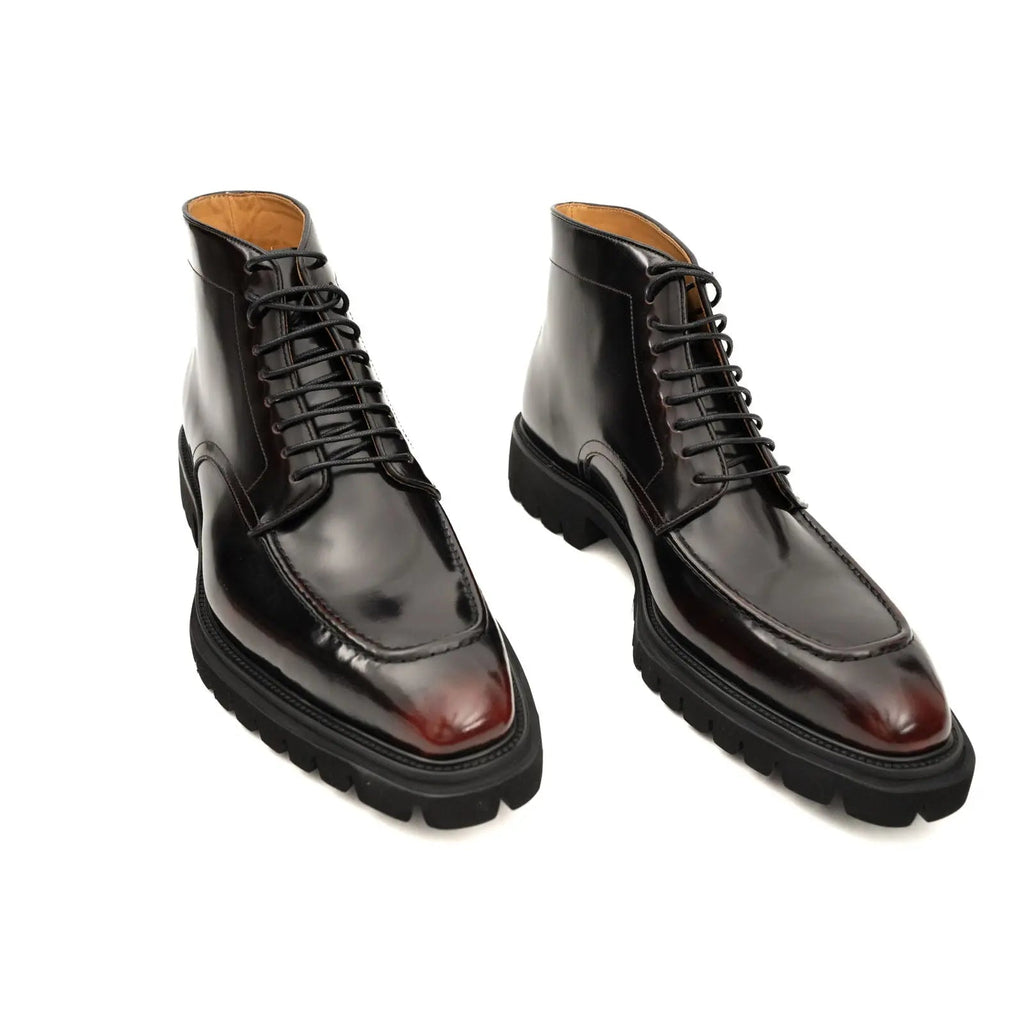 Wine Patent Lug Sole Ankle Boot DIVINCH