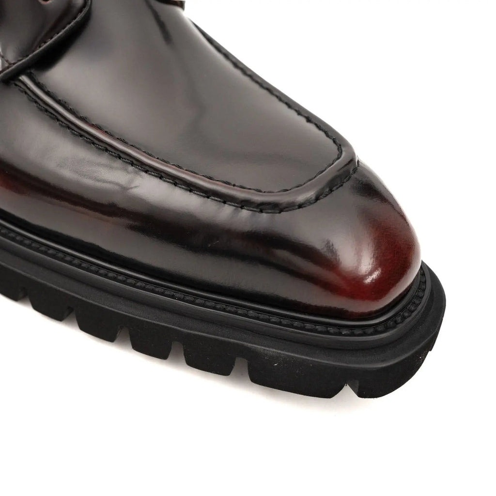 Wine Patent Lug Sole Ankle Boot DIVINCH