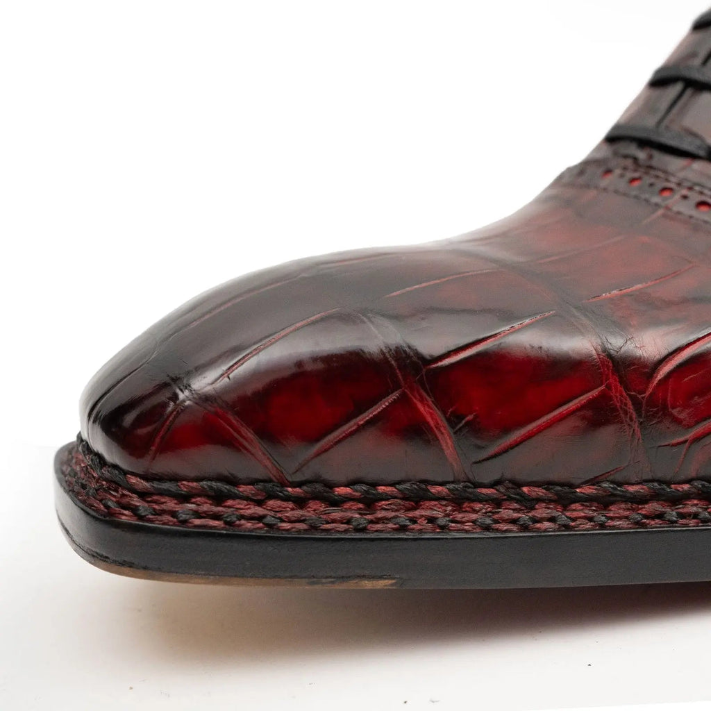 Wine Red Crocodile Oxford Shoes Goodyear Norwegian 8020 DIVINCH