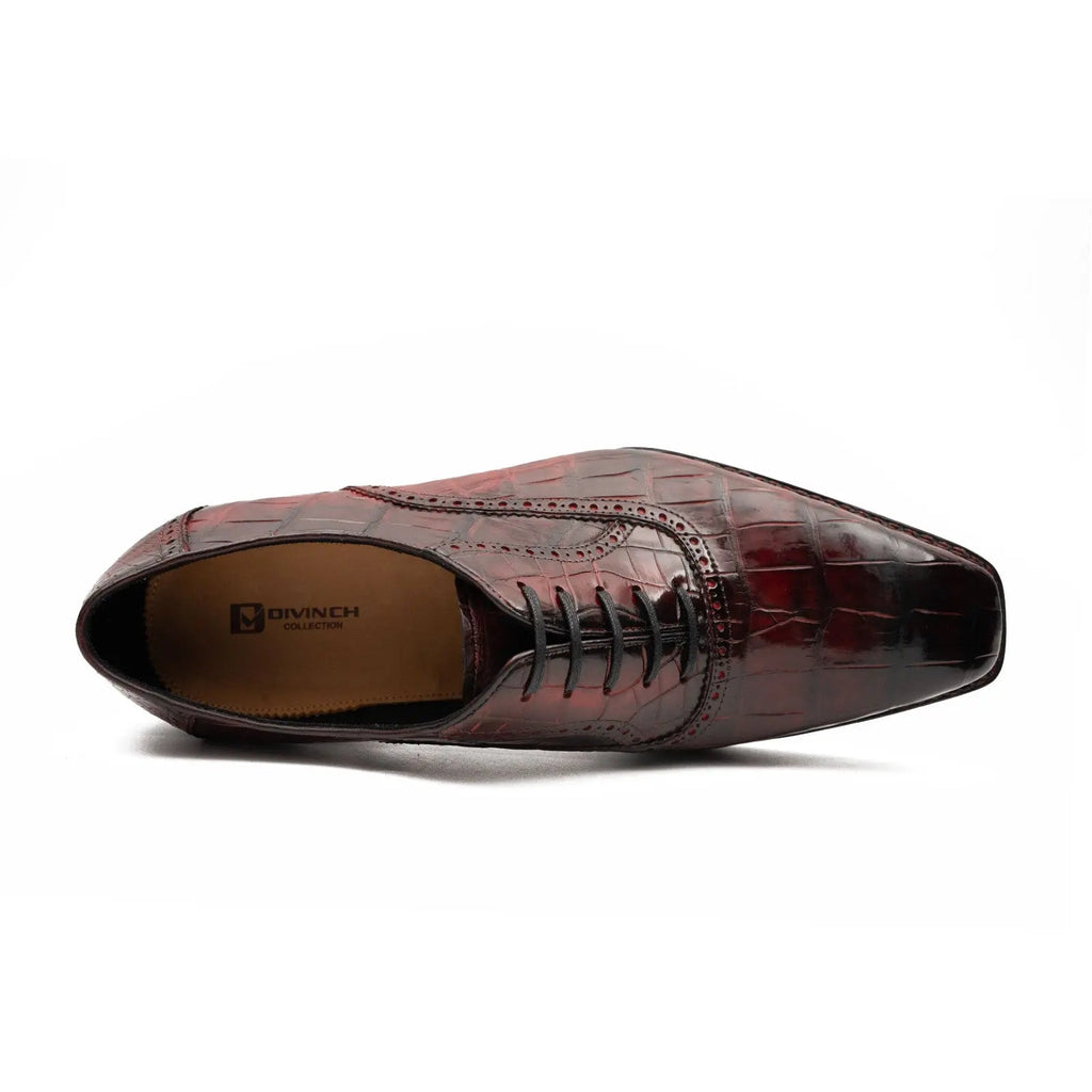 Wine Red Crocodile Oxford Shoes Goodyear Norwegian 8020 DIVINCH