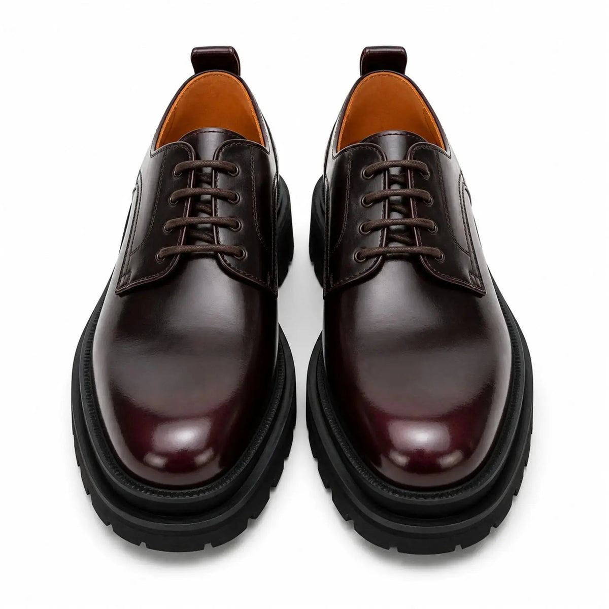 DIVINCH 8221KHA coffee lug sole derby shoes white background front pair view