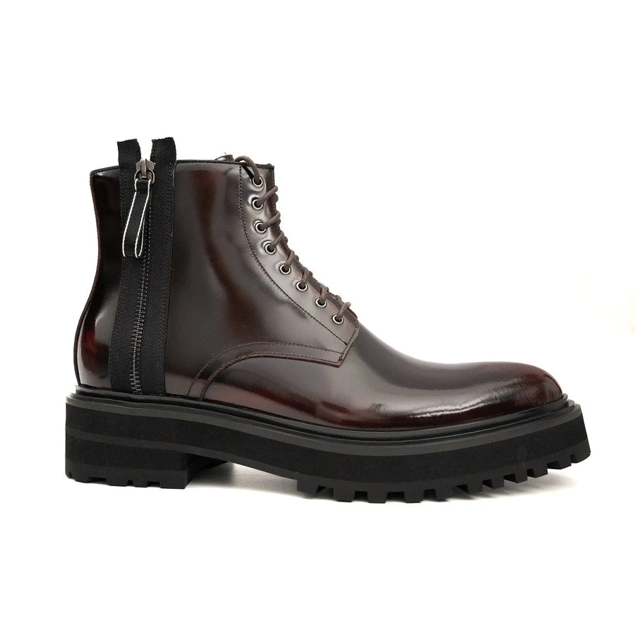 Wine Red Side-Zip Combat Boot DIVINCH