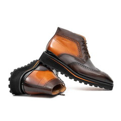 Zipper Brogue Martin Boots 2890 Gray Brown DIVINCH